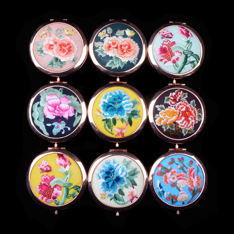 头屯河化妆随身镜精品出国送礼刺绣中国风古风摄影 手绣镜子